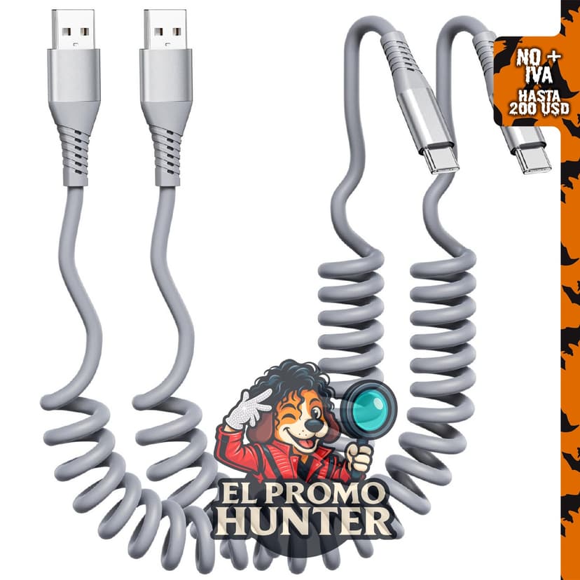 Cable USB C en espiral, carga USB A a USB C para automóvil.