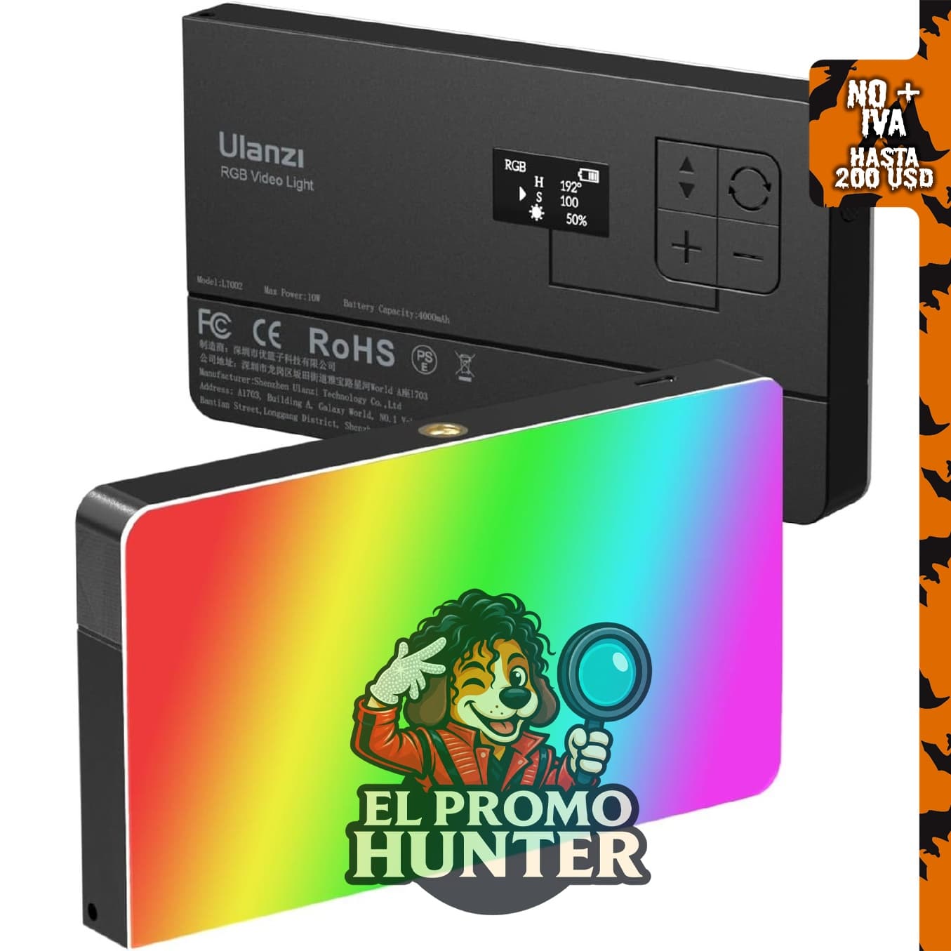 ULANZI PL-01 RGB Luz de Vídeo, panel LED portátil con batería de 4000mAh y 20 efectos de luz.