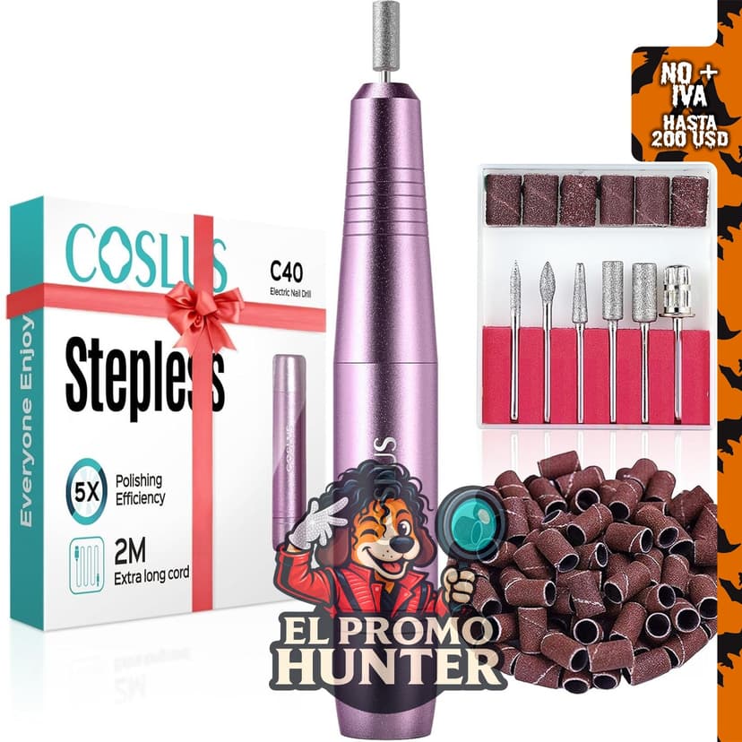 COSLUS C40 - Taladro de uñas eléctrico profesional con esfera de velocidad precisa, color morado.