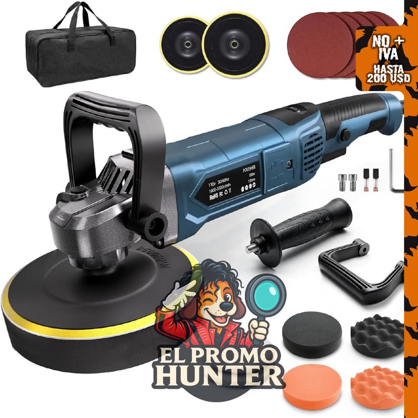 Pulidora de búfer OFISPEED de 6"/7", 1600 W, 7 velocidades (1000-3500 RPM), mango desmontable.