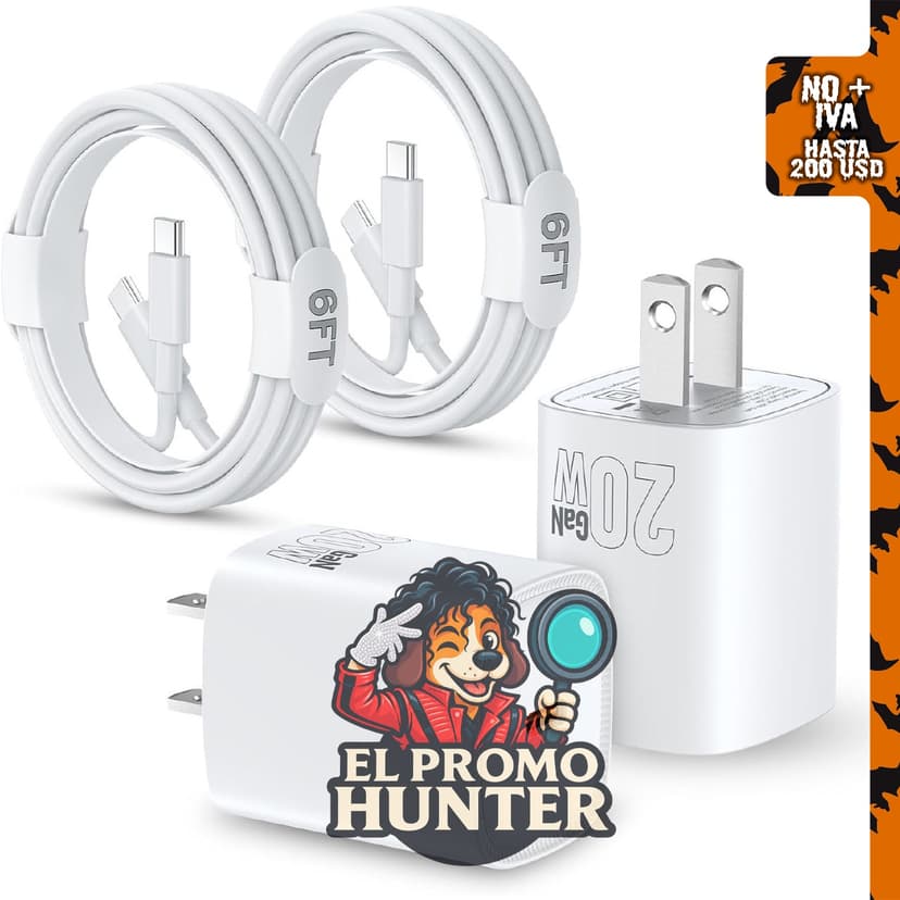 Cargador rápido de 20W PD con cable USB-C para iPhone.
