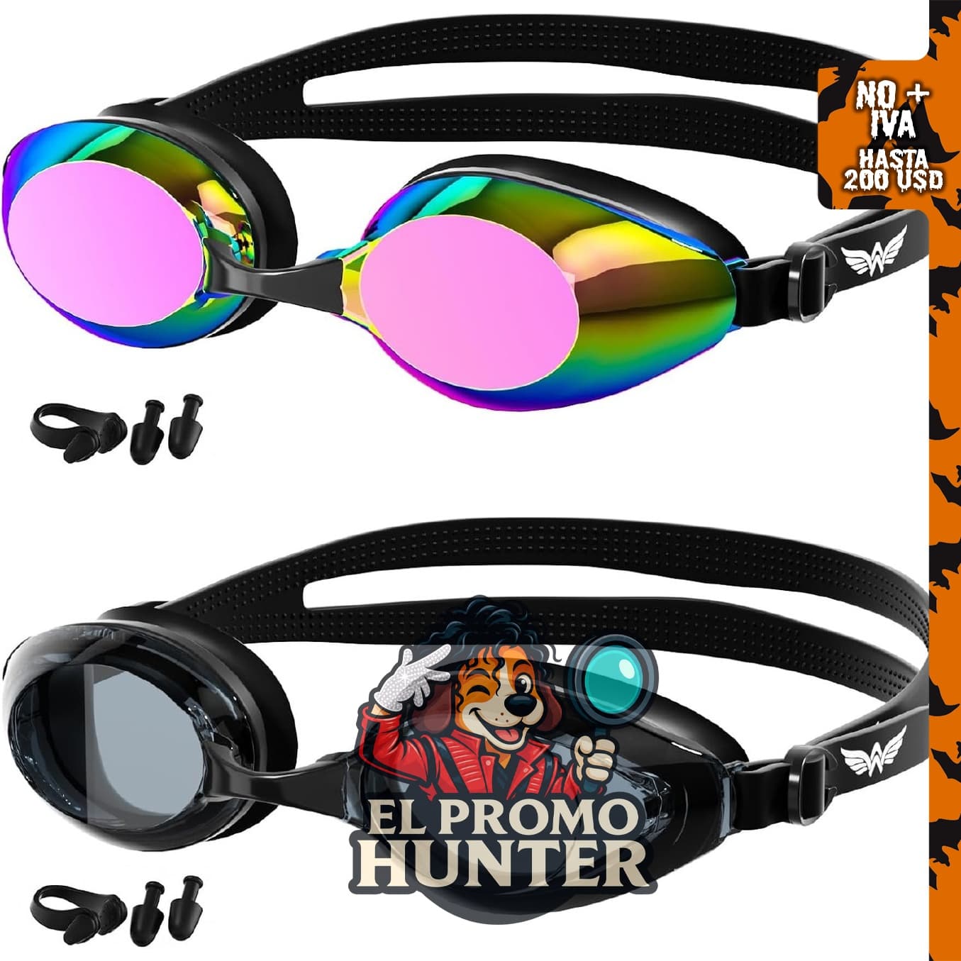 Gafas de natación y gorro para adultos, con protección UV y antiempañante.