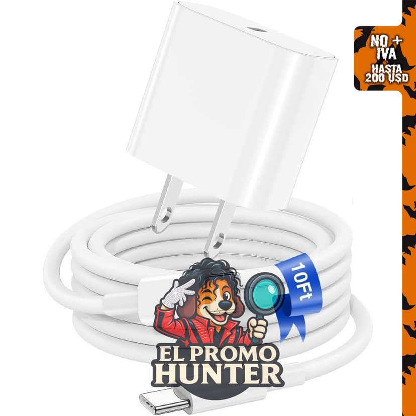 Bloque de carga rápida USB C de 20 W para iPhone 18, 17, 16, 15 y cable tipo C a C de 10 pies.