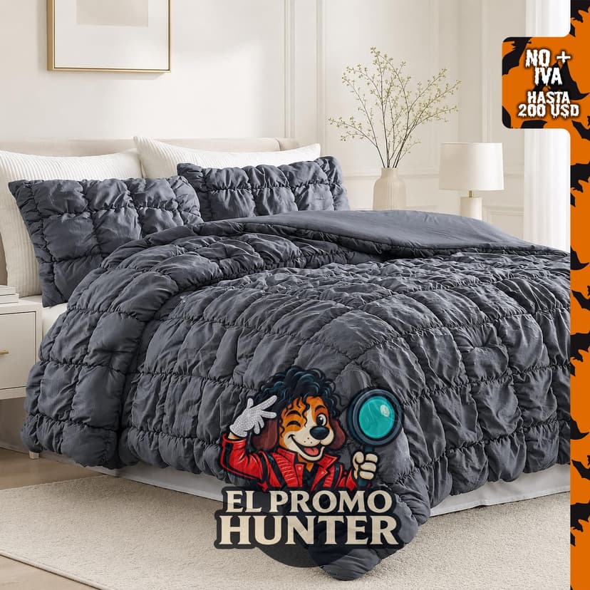 Amélie Home Juego de edredón tamaño Queen, color gris carbón, 3 piezas.