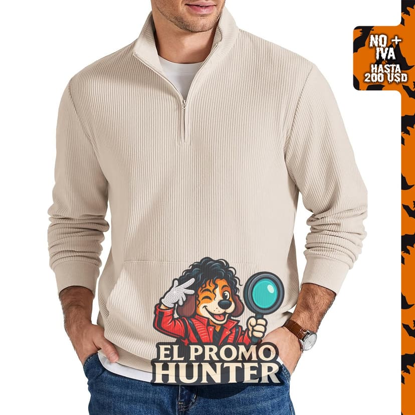 COOFANDY Sudadera de pana de manga larga con cuello alto falso para hombre.