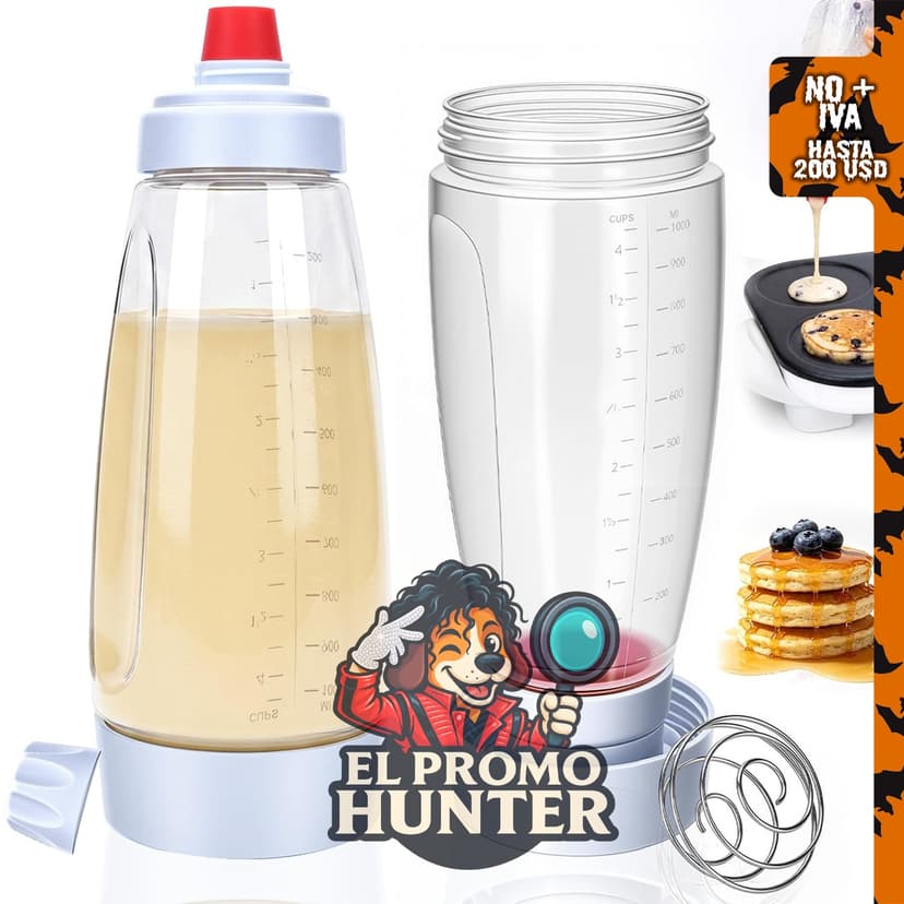 Botellas dispensadoras de masa para panqueques Cham-X, 33.8 fl oz (1 L), sin BPA, con bola batidora de acero inoxidable.