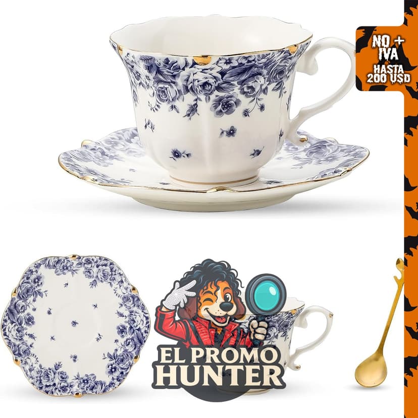 TATSUMI Juego de taza de té y platillo de porcelana Country Roses, 3 piezas, estilo vintage.