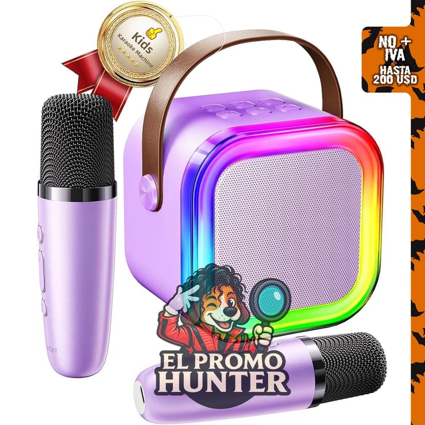 Kinglucky Mini máquina de karaoke para niños, incluye 2 micrófonos.