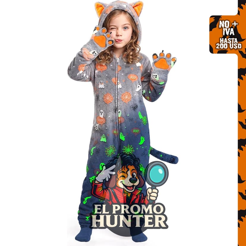 Disfraz de gato negro de Halloween para niñas, incluye mameluco y bolsa.