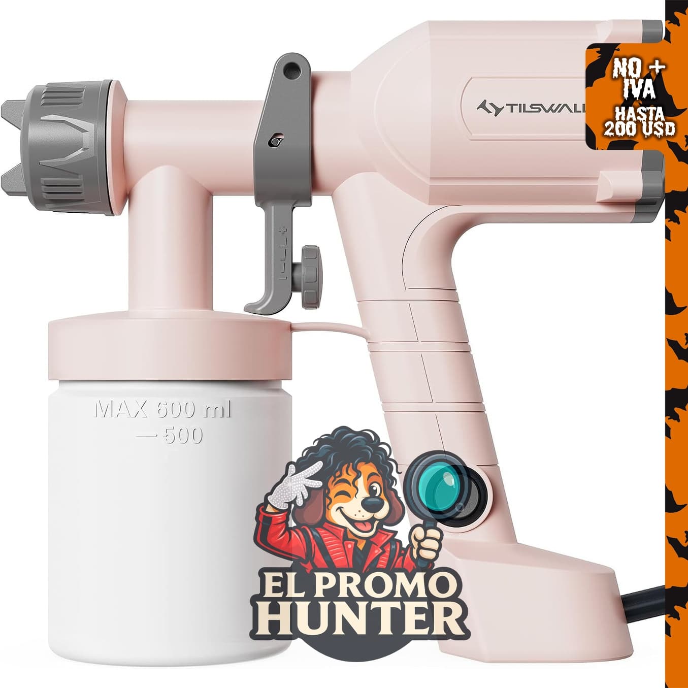 Tilswall Pulverizador de pintura, pistola eléctrica ultraligera con 2 boquillas y 3 patrones, fácil de limpiar.