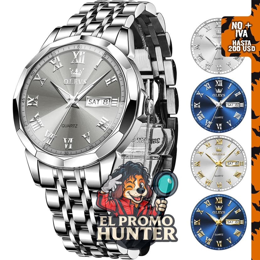 Reloj OLEVS para hombres, resistente al agua, disponible en varios colores (plata, oro, azul, negro).