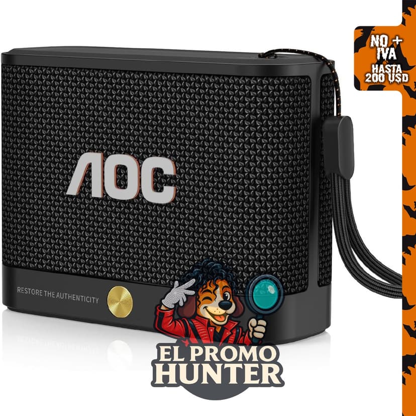 AOC Altavoz Bluetooth portátil, resistente al agua, con emparejamiento estéreo.
