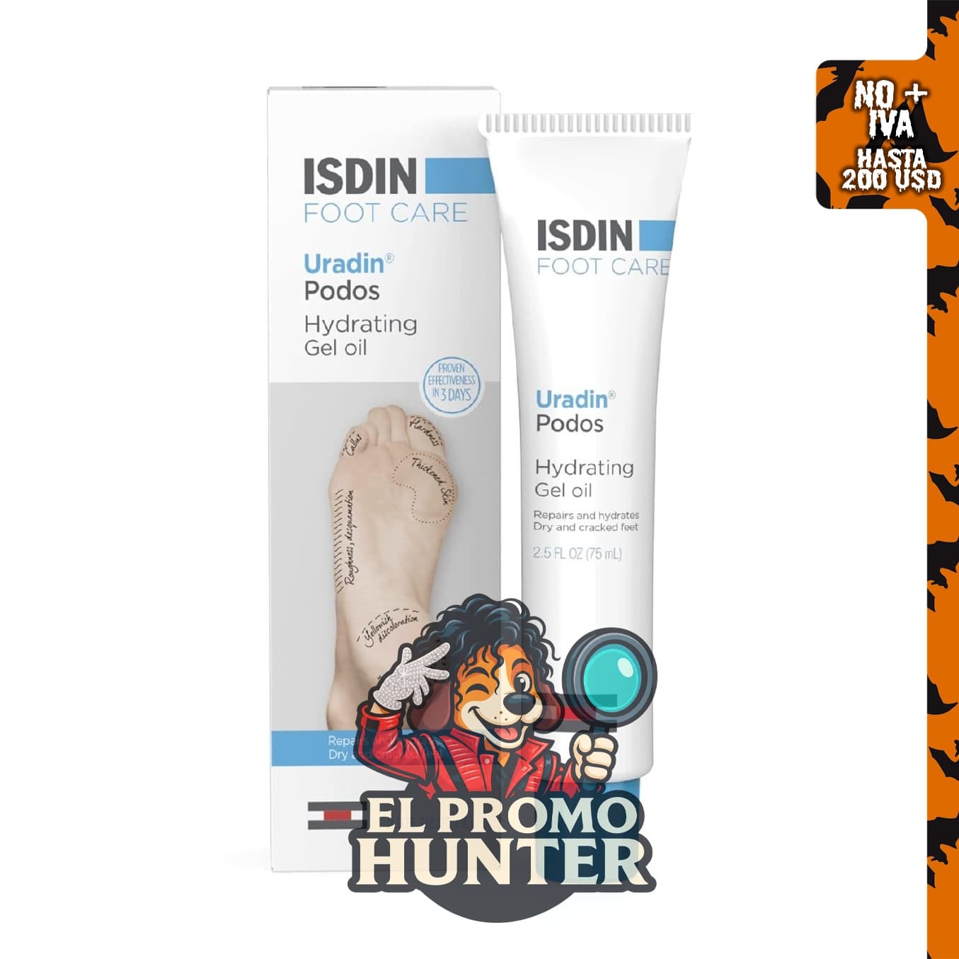 ISDIN Crema Uradin Podos, 10% urea, para el cuidado de pies secos y agrietados, 2.5 fl oz (74 ml).
