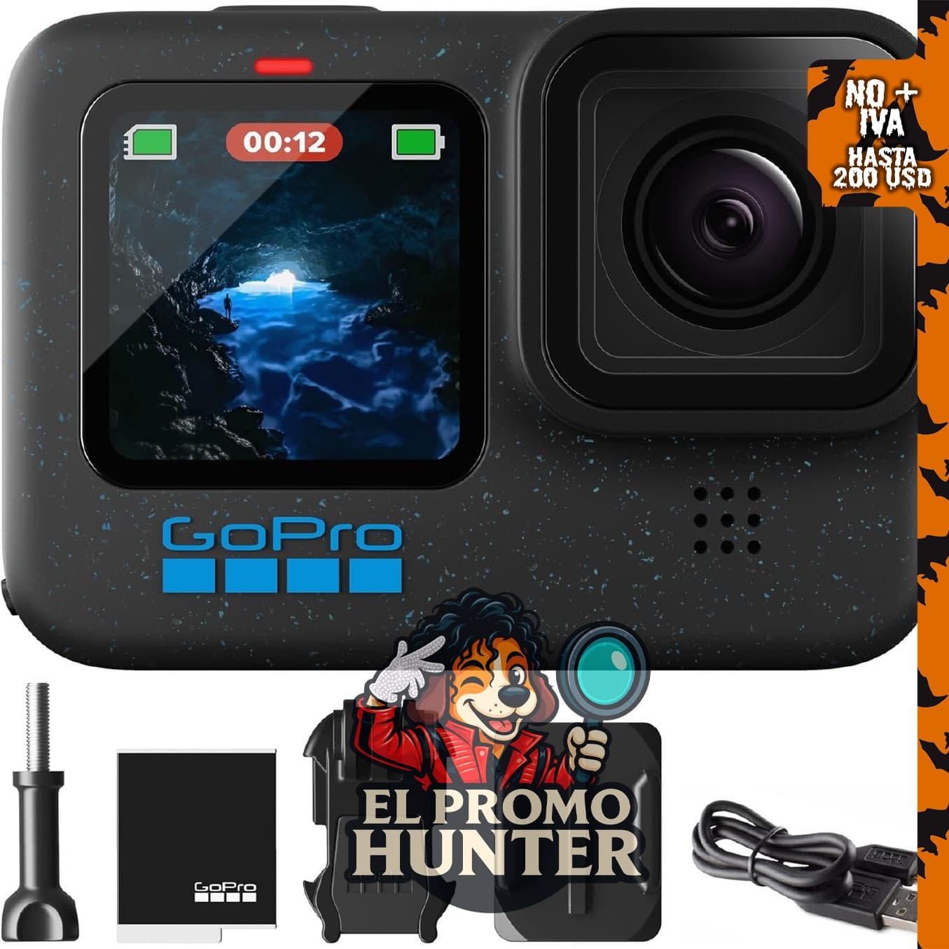 GoPro Hero12 Black, cámara de acción impermeable con video Ultra HD 5.3K60 y fotos de 27 MP.