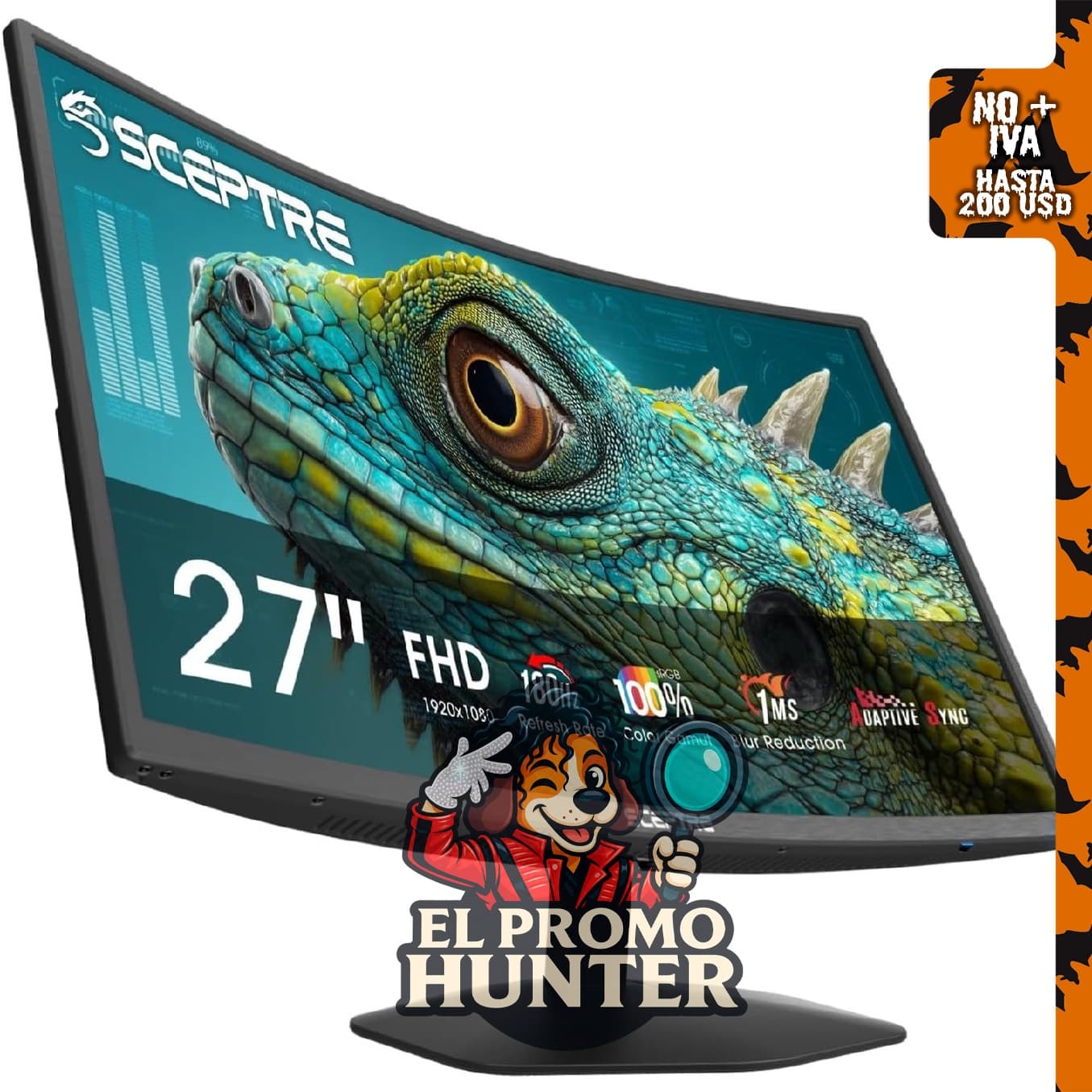 Monitor curvo Sceptre de 27" (68.6 cm) para juegos, 180Hz, 1ms, con altavoces integrados.