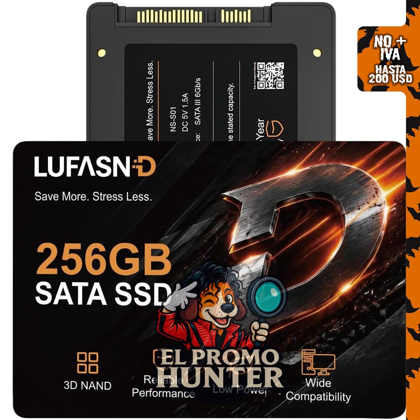 SSD SATA III de 256 GB, 2.5 pulgadas, velocidad de lectura hasta 520 MB/s.