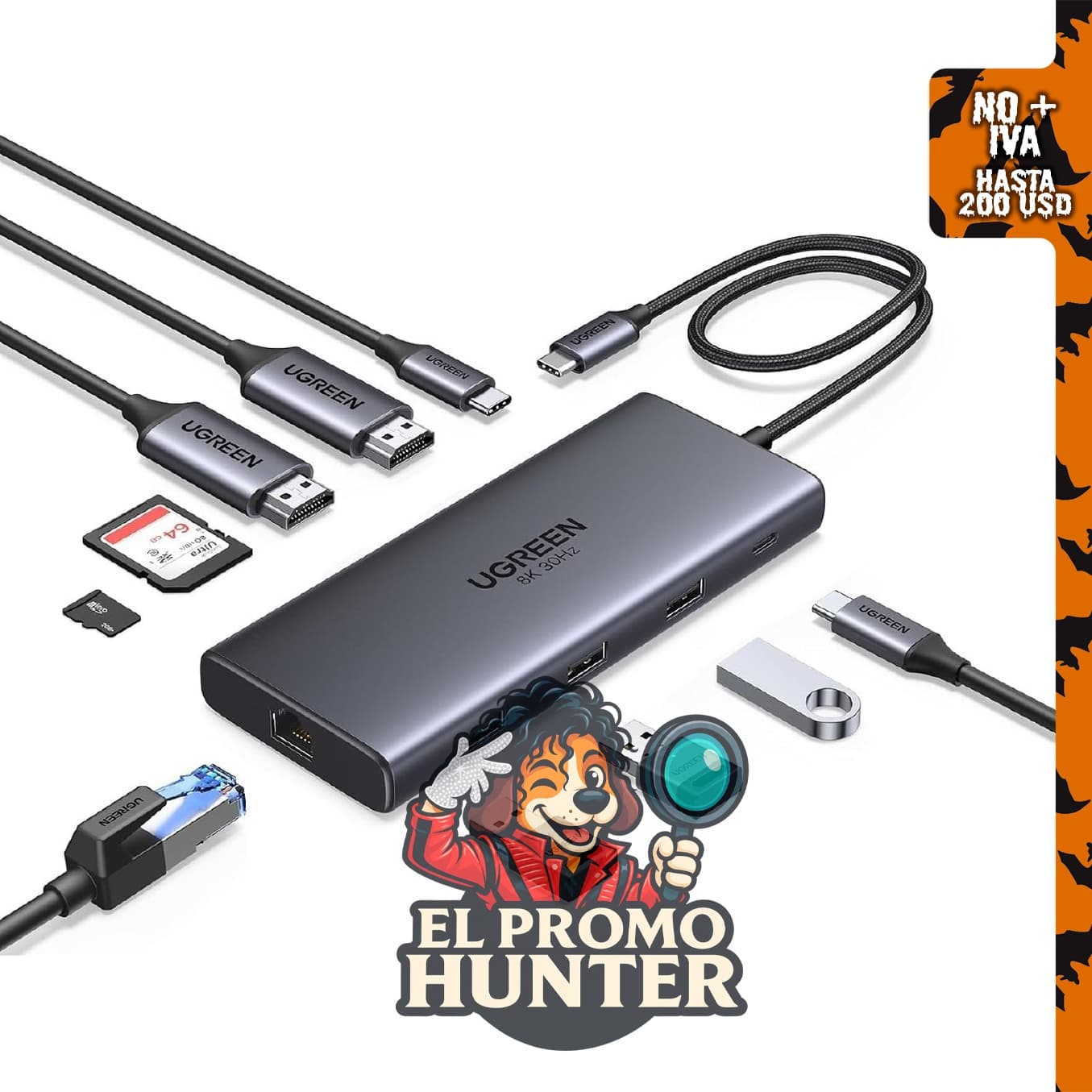 UGREEN Estación de acoplamiento USB C para monitor dual, base para portátil.