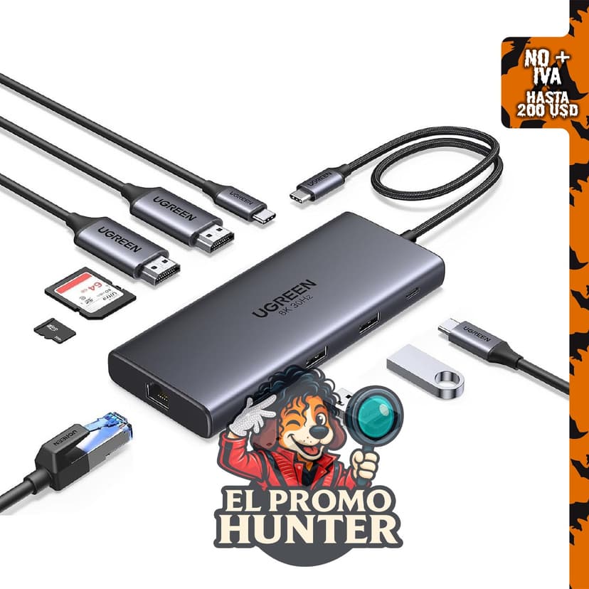 UGREEN Estación de acoplamiento USB C para monitor dual, base para portátil.
