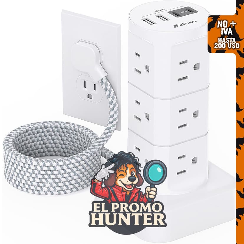 Regleta de enchufe con protección contra sobretensiones, torre.