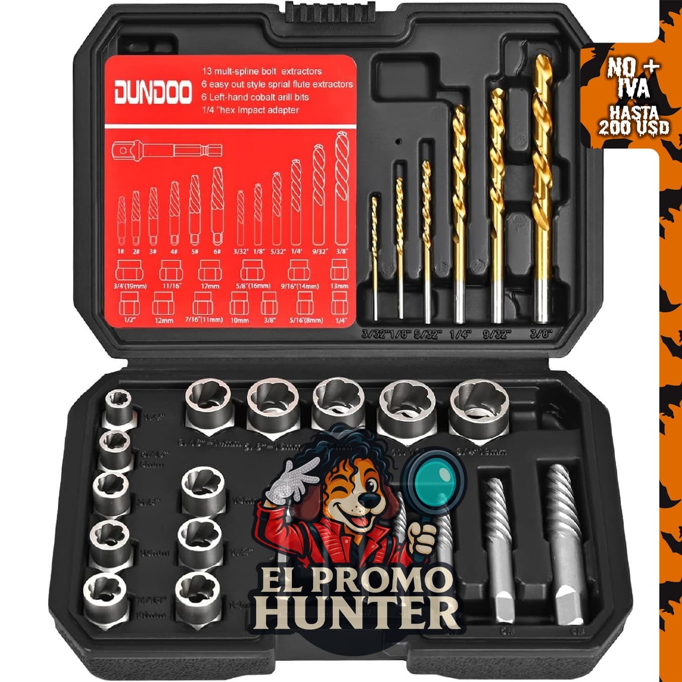 Juego de 30 piezas de extractores de tornillos y pernos, incluye brocas para mano izquierda y extractores Easy Out.