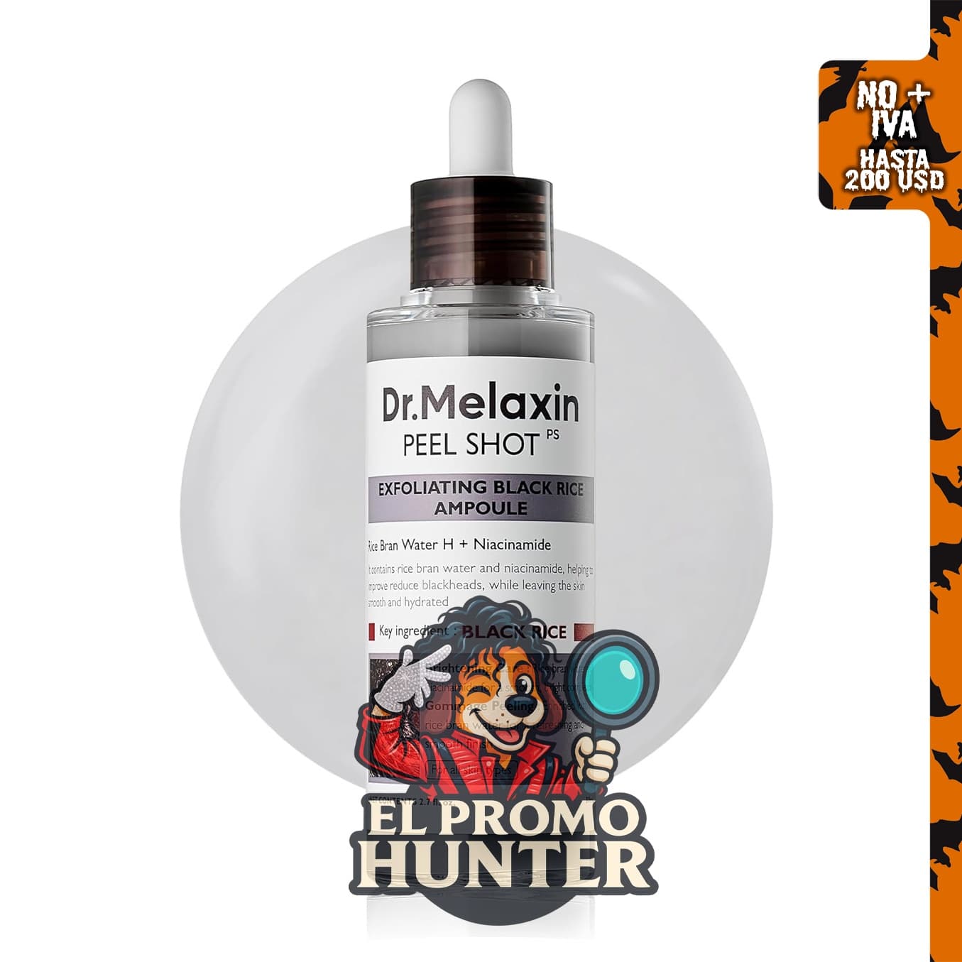 Dr.Melaxin Peel Shot Ampolla exfoliante de arroz negro, exfoliante facial con agua de salvado de arroz y niacinamida.