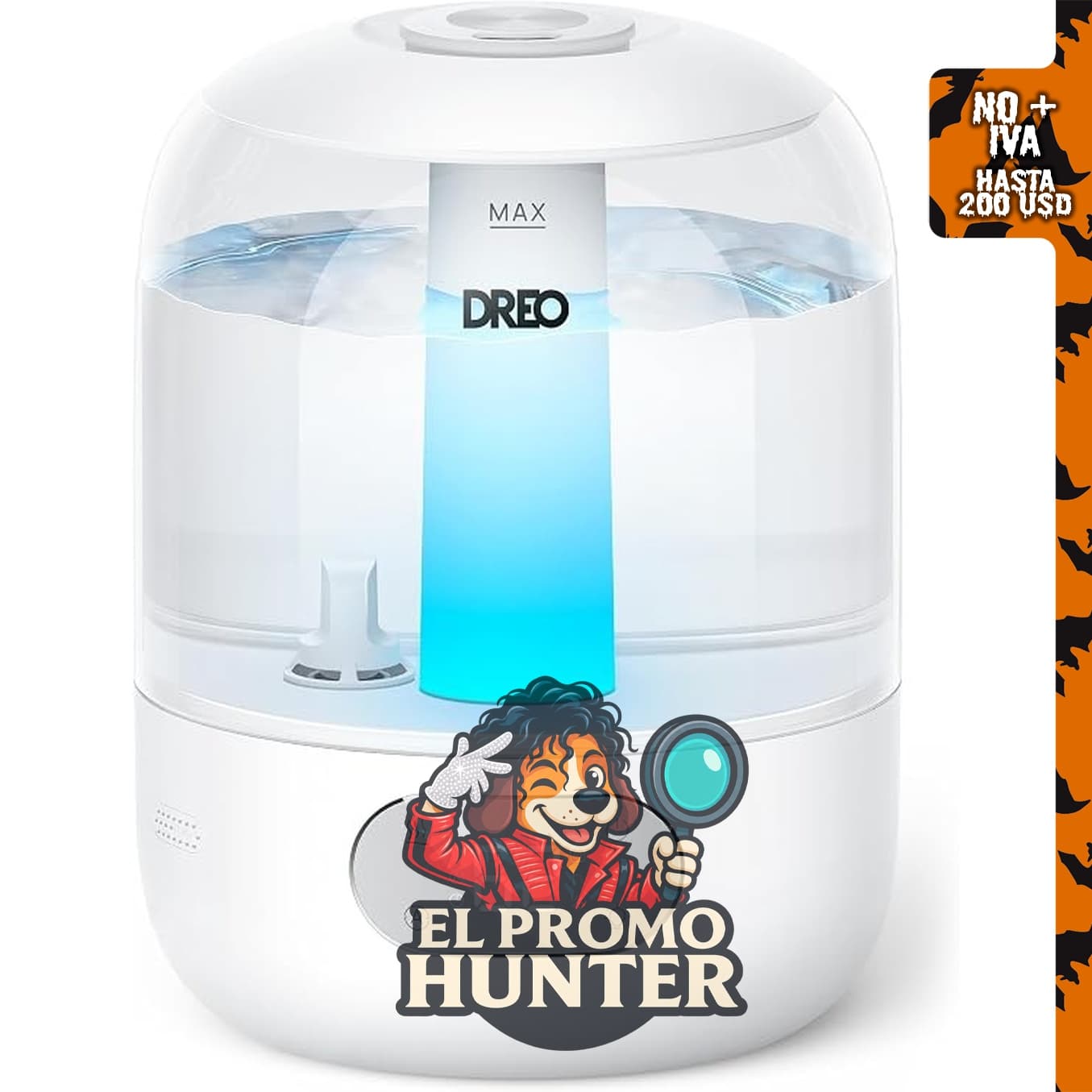 DREO Humidificador de 3L, tiempo de funcionamiento de 30 horas.