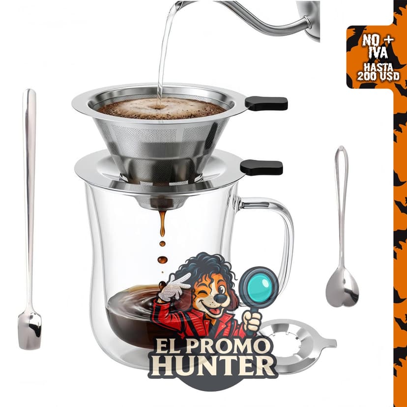 Cafetera LSKJSLZ de inmersión y vertido 2 en 1, capacidad de 10.1 fl oz (300 ml), incluye filtro de acero inoxidable reutilizable.