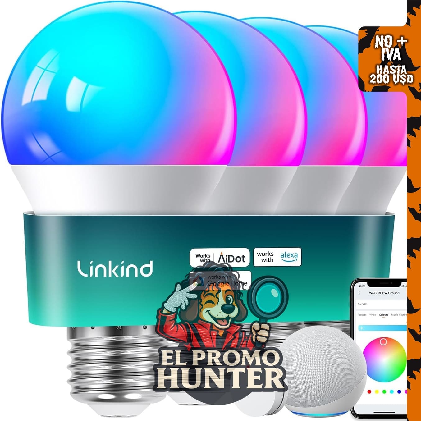 Linkind Bombillas inteligentes LED, compatibles con Alexa y Google Home.