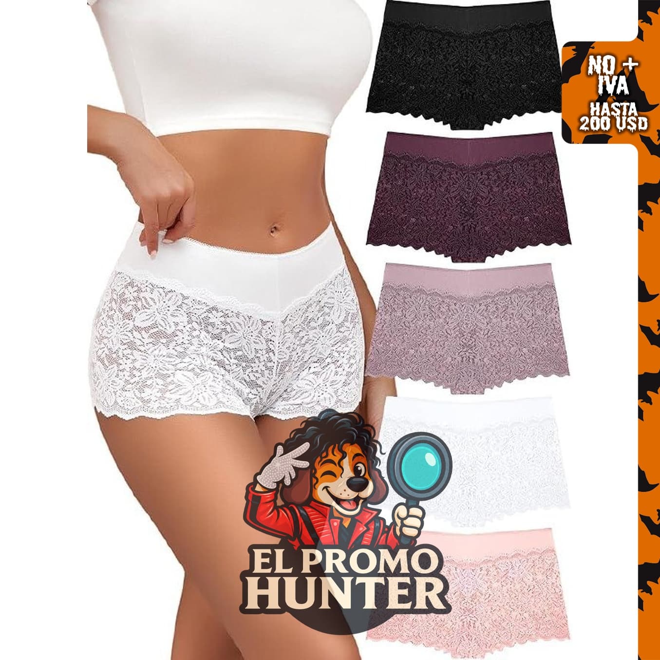 ALL OF SHE Boyshort de encaje para mujer, talla grande.