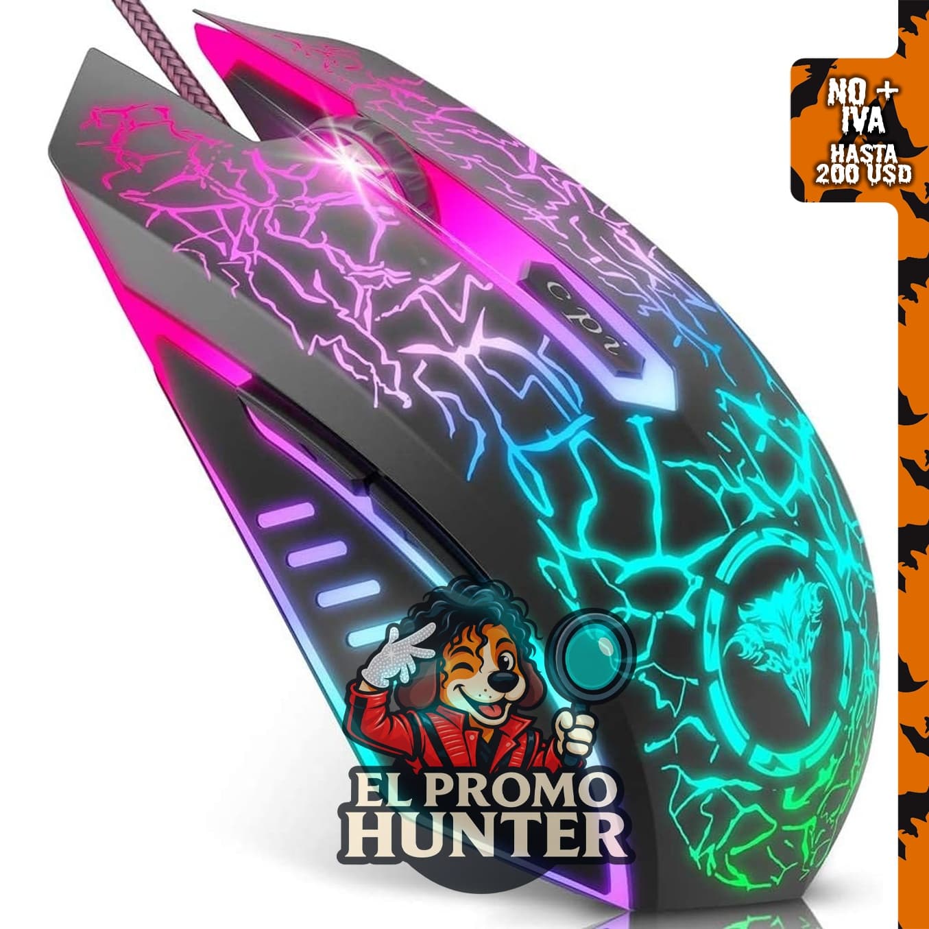BENGOO Ratón óptico para juegos con cable, retroiluminación RGB, 4 DPI ajustables hasta 3600, 6 botones programables.
