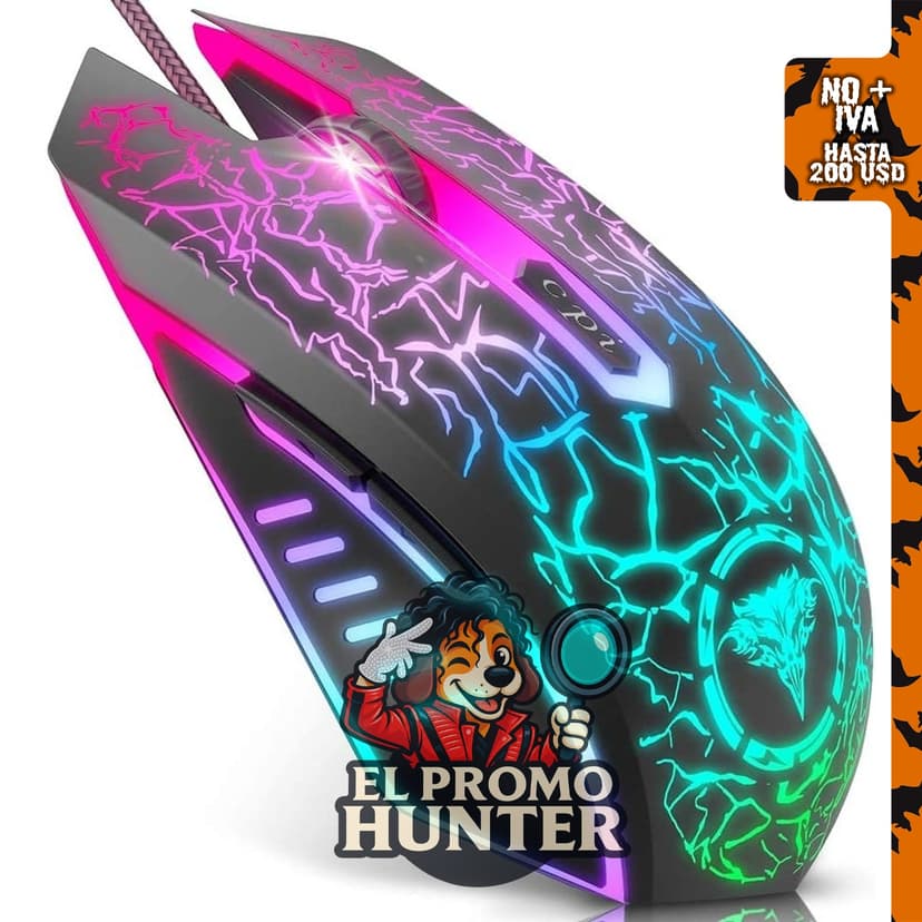 BENGOO Ratón óptico para juegos con cable, retroiluminación RGB, 4 DPI ajustables hasta 3600, 6 botones programables.