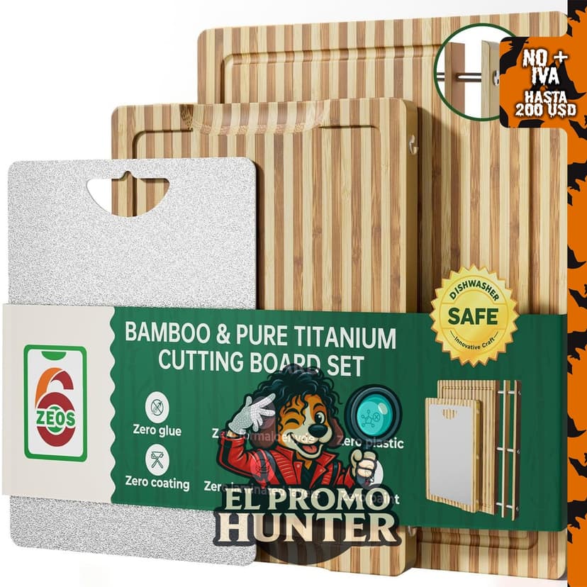 Juego de tablas de cortar de bambú con rayas de cebra y titanio puro, sin pegamento ni plástico.