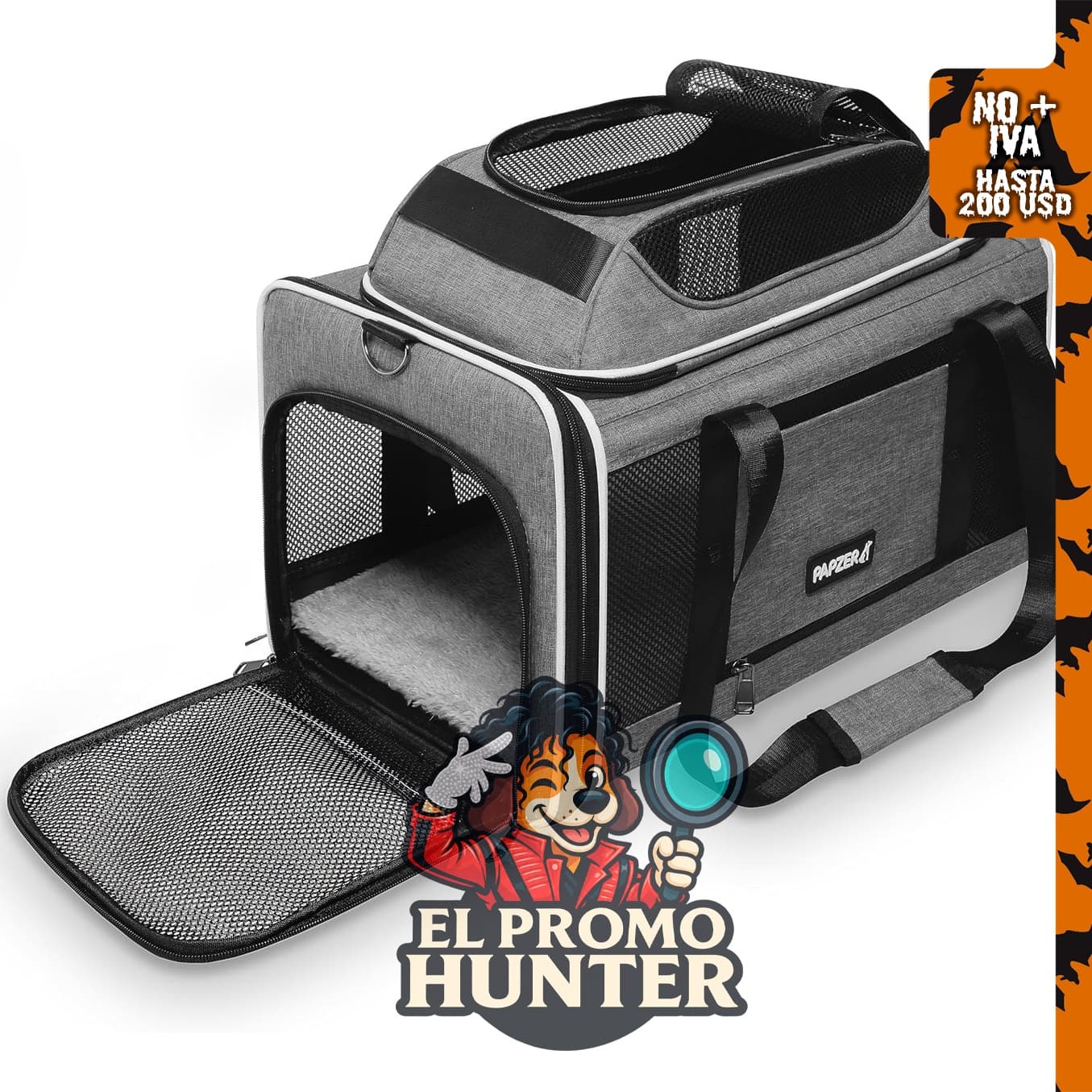 Transportador Cat Top expandible 45.7x27.9x27.9 cm, aprobado por United Delta American Airlines.