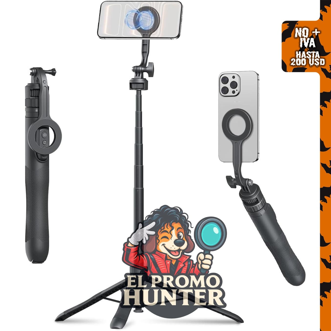 Trípode magnético para selfie de apertura automática para iPhone.