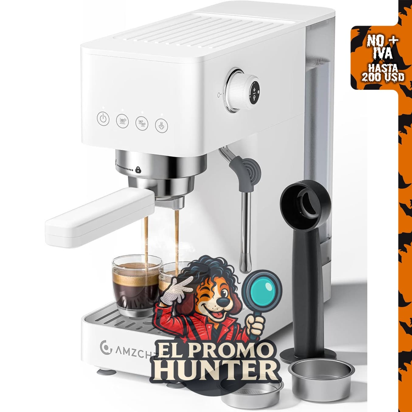AMZCHEF Máquina compacta de café expreso 20 bar, americano y café con leche.