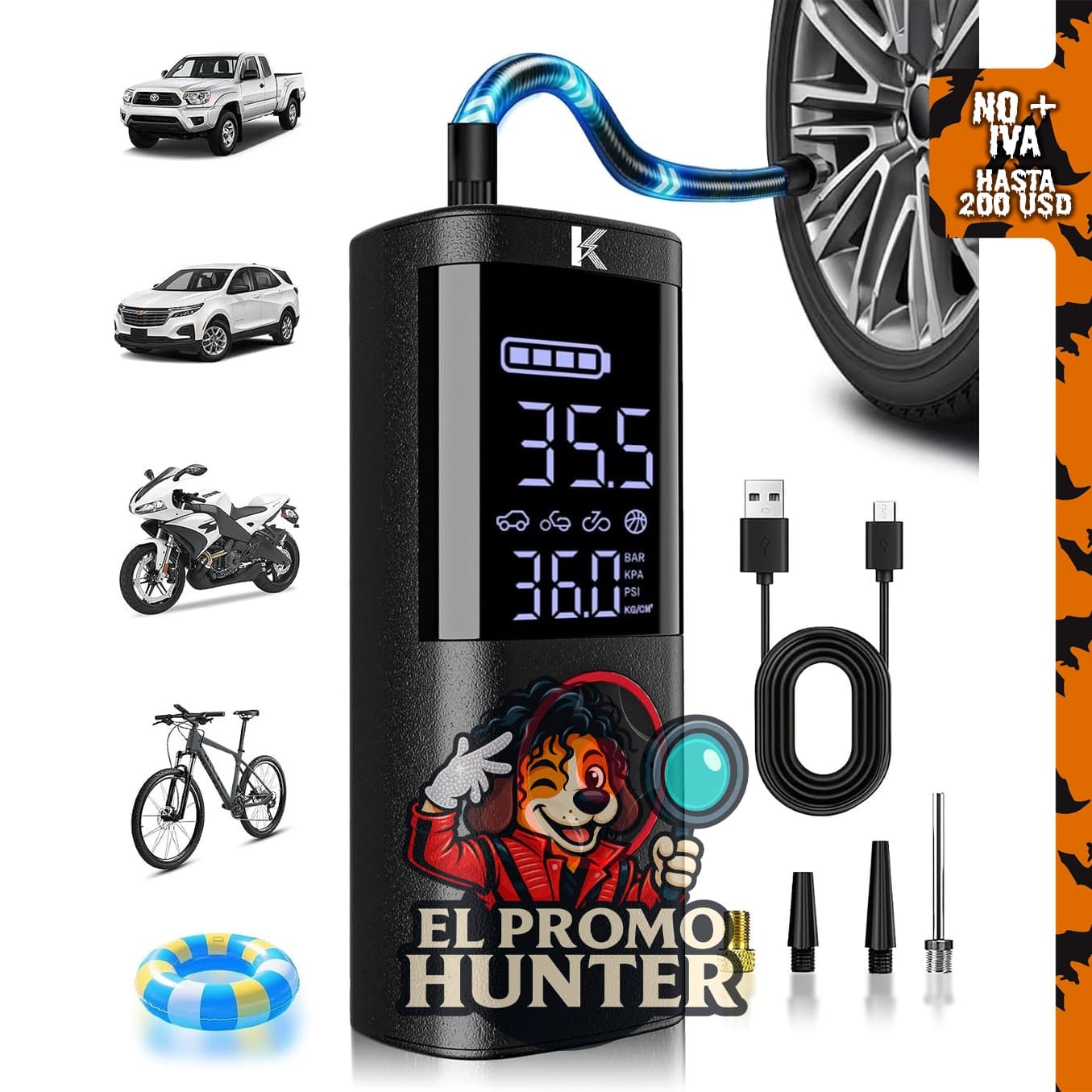 Inflador de neumáticos KASPARMP, compresor de aire portátil para coche, 150 PSI.
