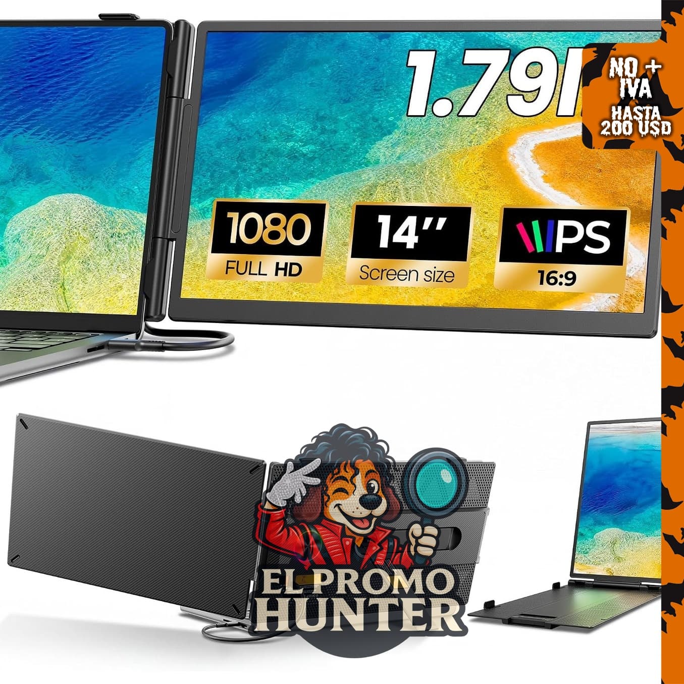 Extensor de pantalla portátil IPS 1080P de 14".