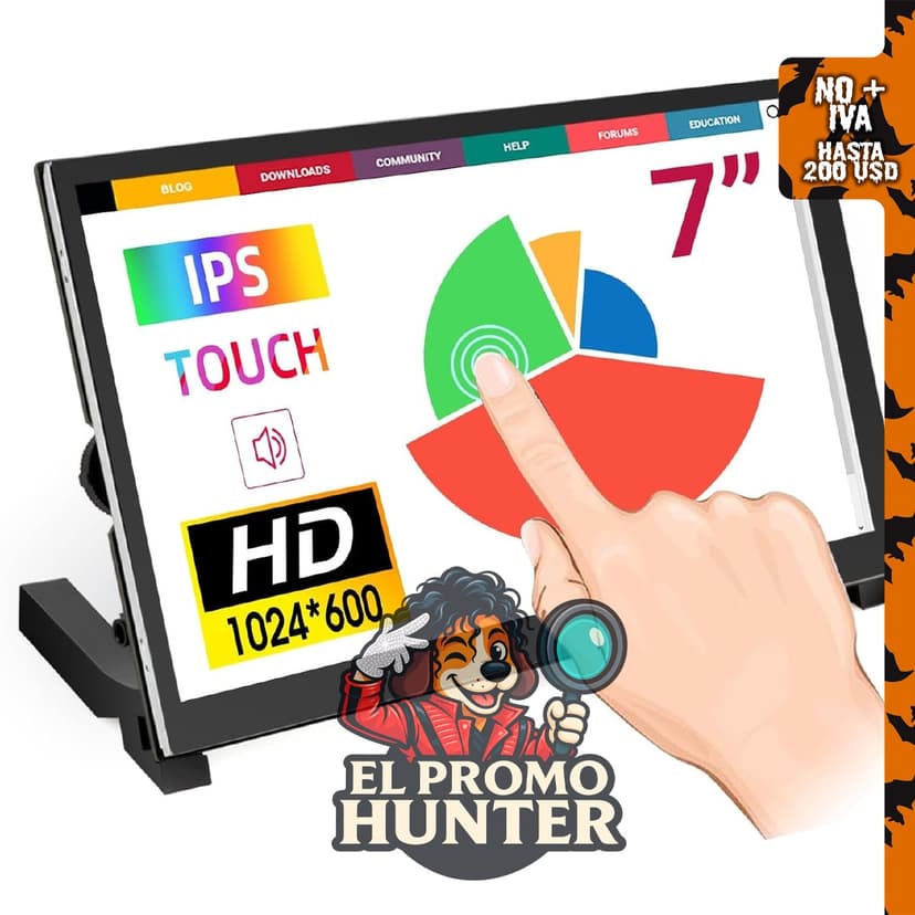 ELECROW Monitor táctil de 7" (17.78 cm) LCD HD 1024x600 IPS, compatible con Raspberry Pi y Windows.