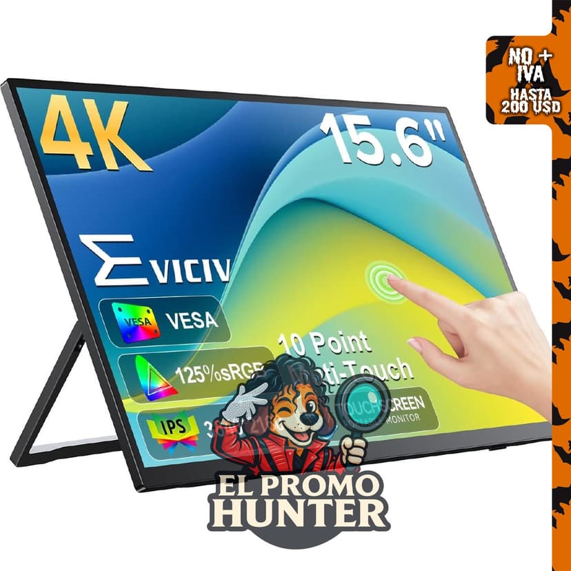 EVICIV Monitor portátil 4K de 15.6", resolución 3840 x 2160 UHD, 125% de cobertura de color.