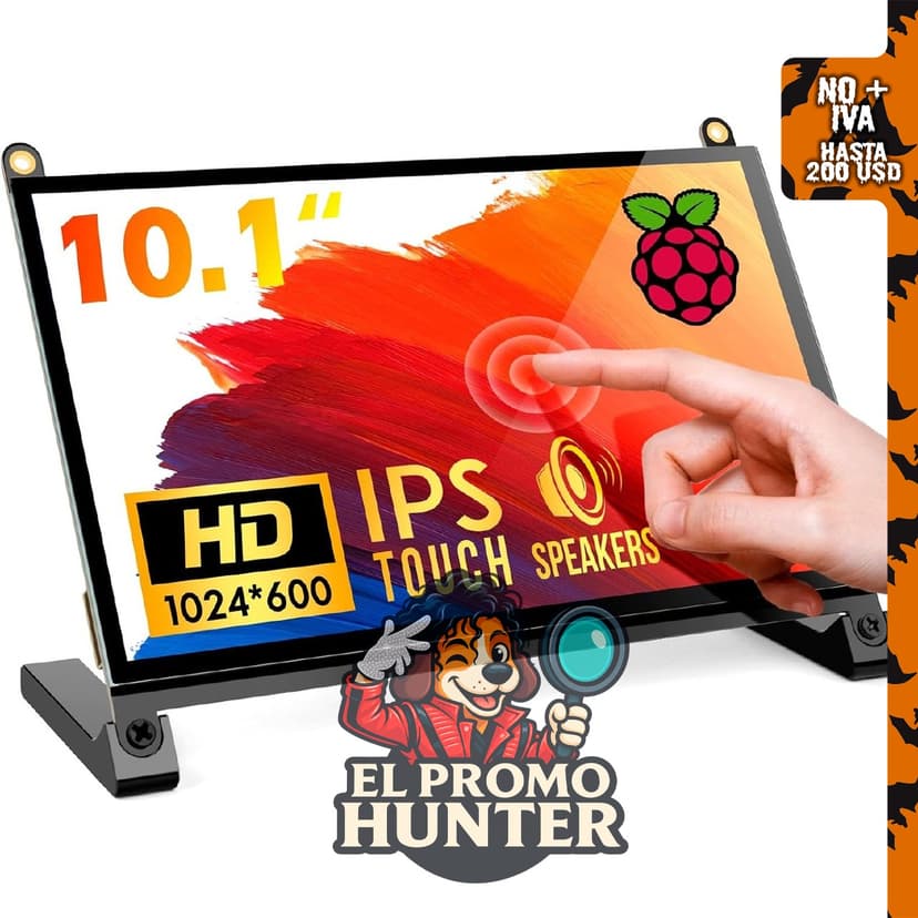 ROADOM Pantalla para Raspberry Pi, Monitor Táctil de 10.1'', IPS FHD 1024×600, Entrada HDMI.