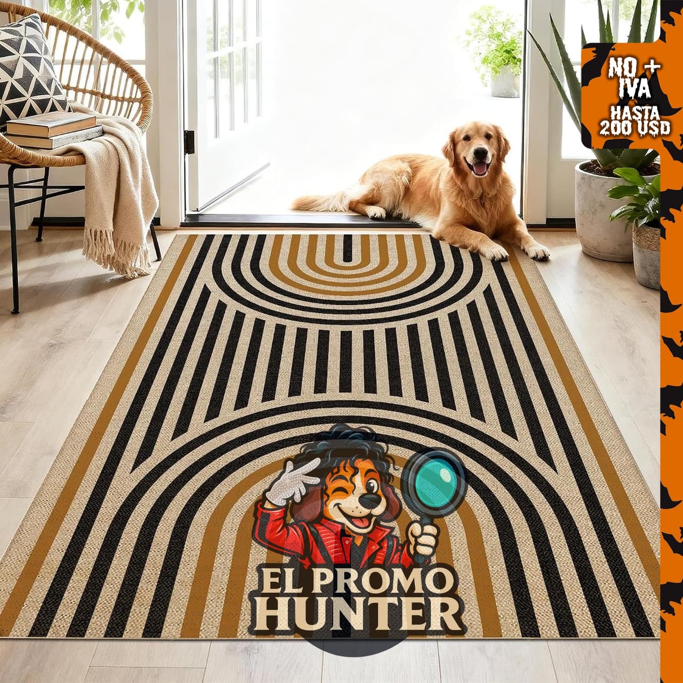 Alfombra de yute arcoíris 3 x 5 in (7.6 x 12.7 cm), lavable, antideslizante, para interiores y exteriores.
