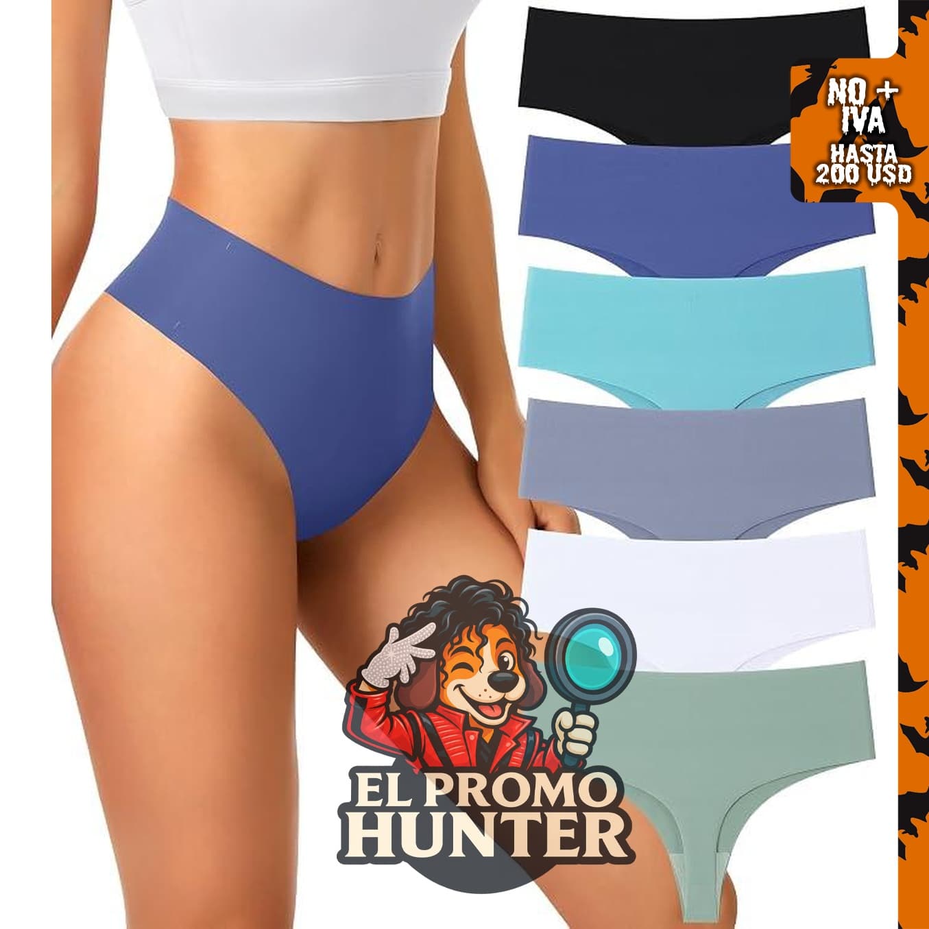 Paquete de 6 tangas de cintura alta sin costuras para mujer.