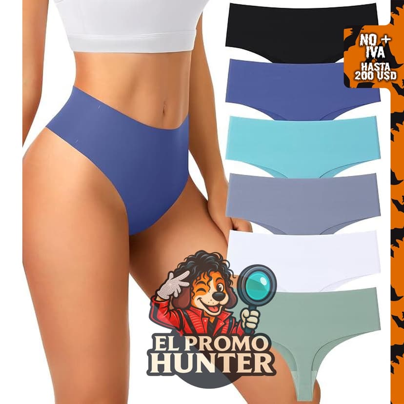 Paquete de 6 tangas de cintura alta sin costuras para mujer.