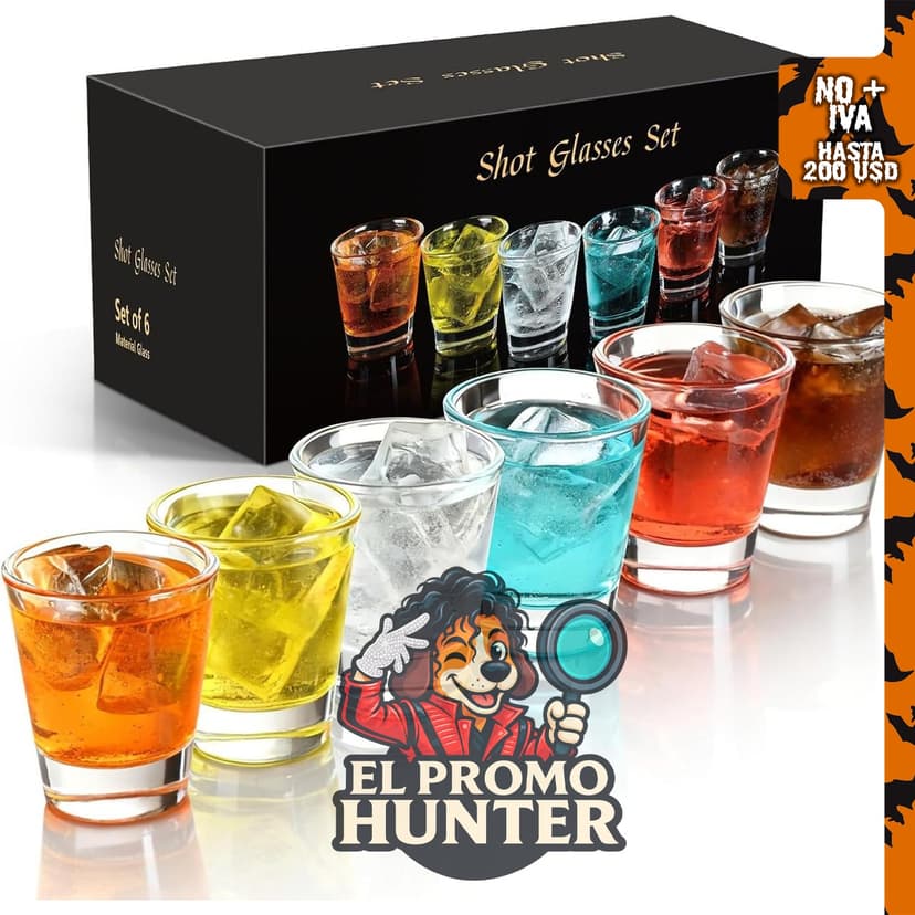 Juego de 6 vasos de chupito de base gruesa, transparentes.