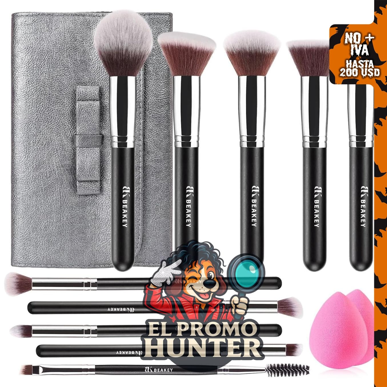 BEAKEY Juego de brochas de maquillaje, 13 piezas con bolsa de cosméticos portátil de poliuretano.