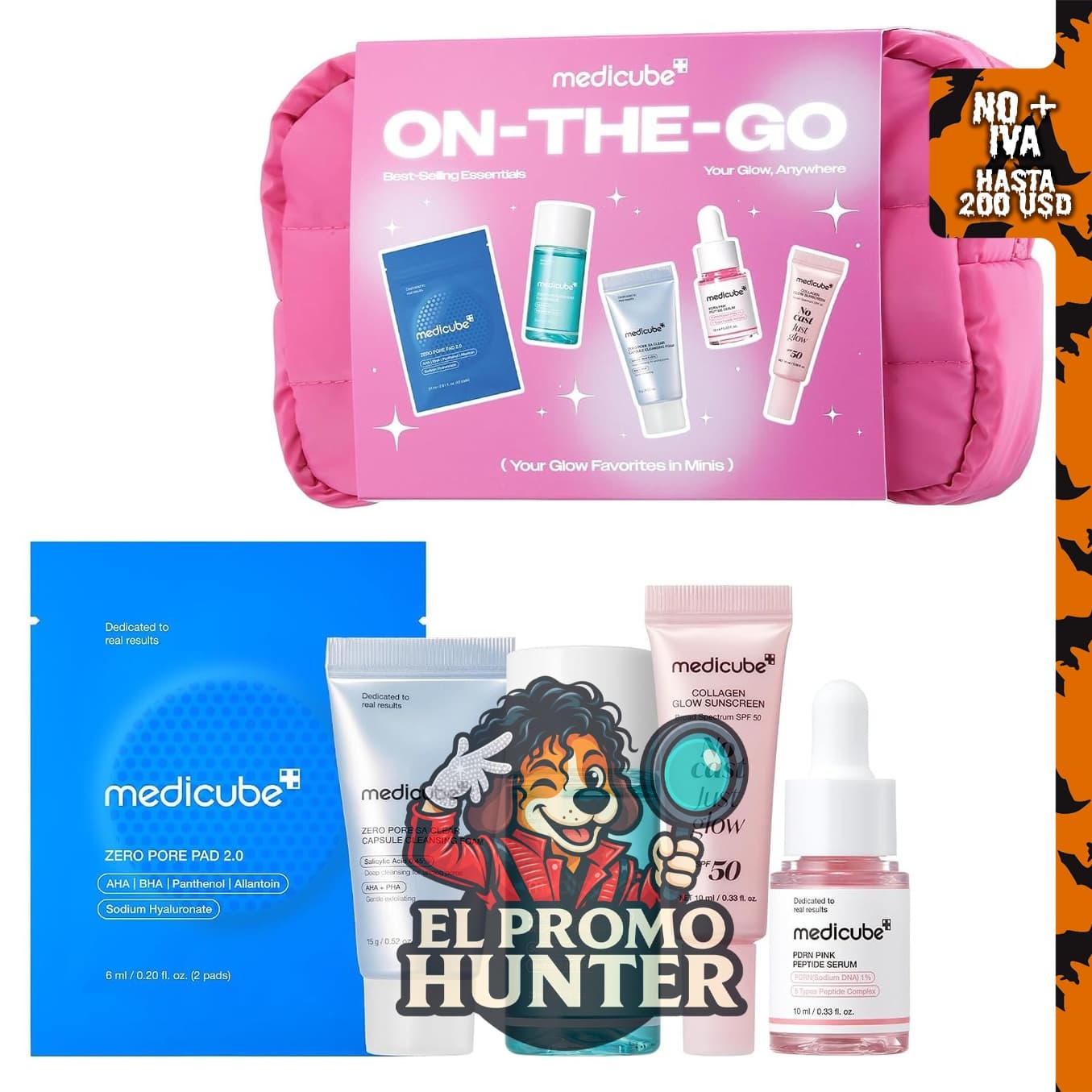 Medicube Glow Favorites On-the-Go Kit, mini kit de prueba para el cuidado de la piel.