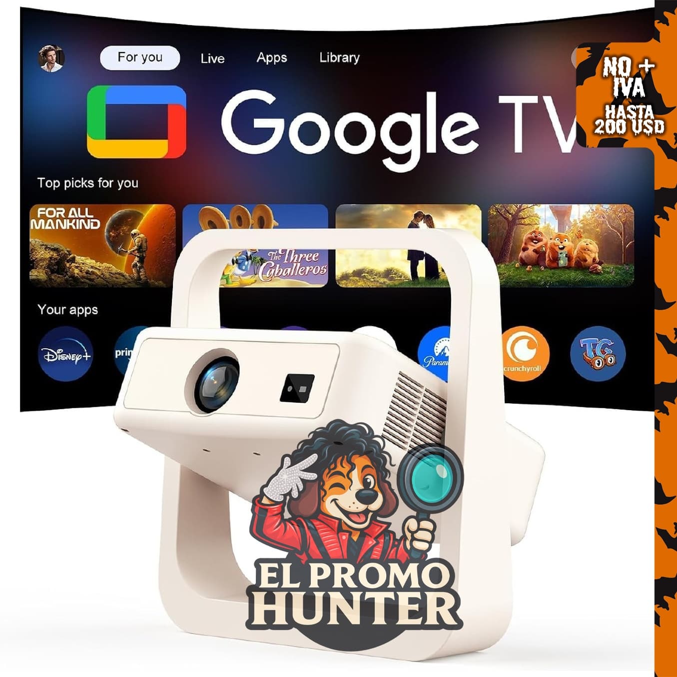 PANSEBA Proyector inteligente oficial de Google TV con soporte.