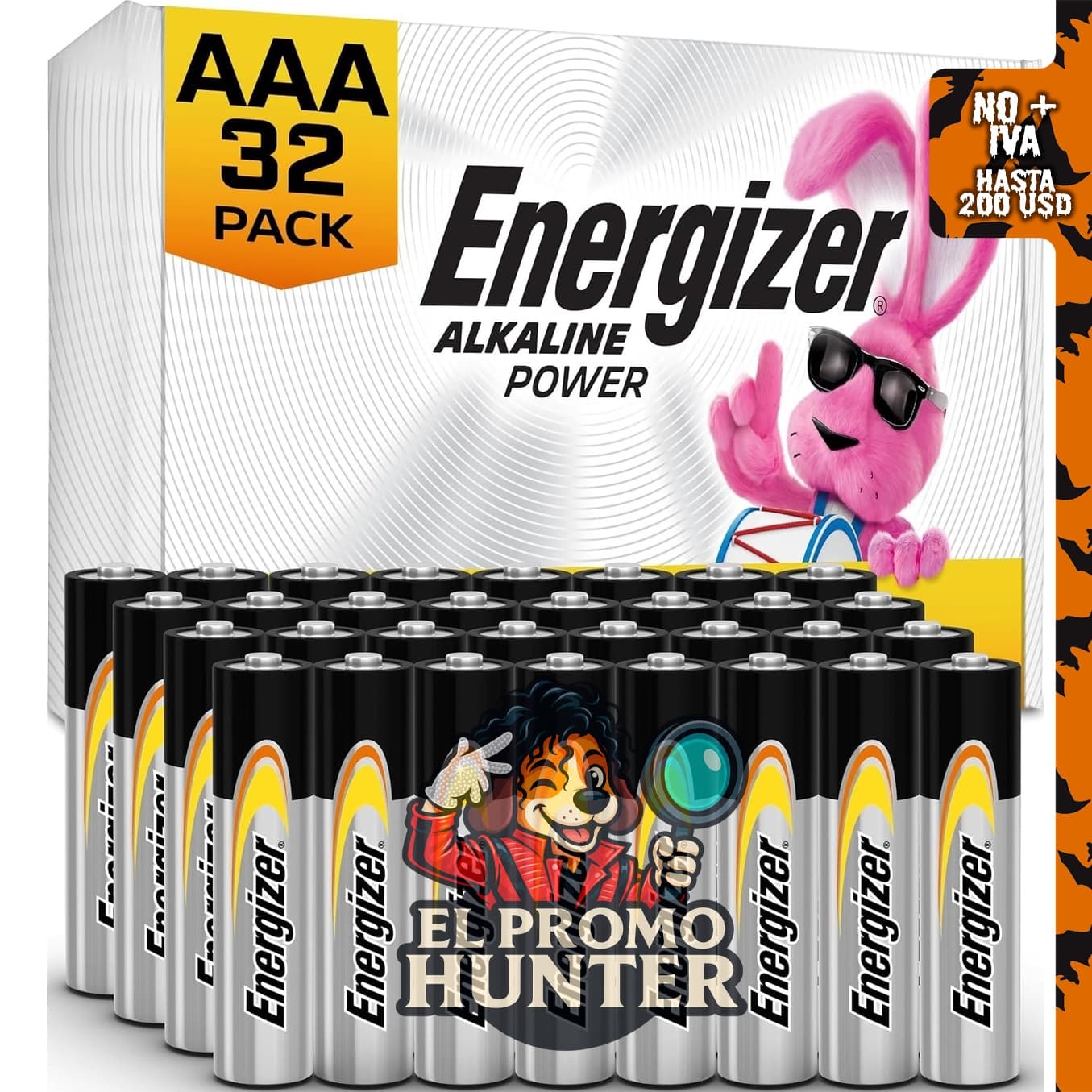 Energizer Pilas AAA de potencia alcalina, paquete de 32 unidades.