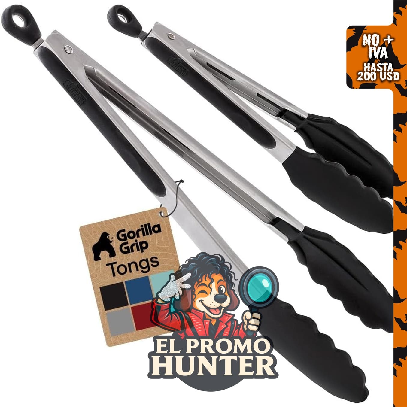 GORILLA GRIP Pinzas de cocina de acero inoxidable, 2 unidades.