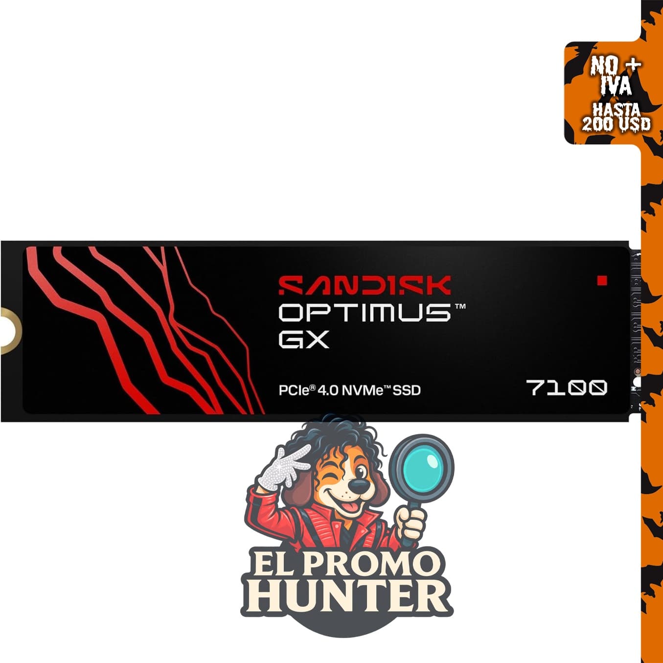 SANDISK SSD Optimus GX 7100 NVMe de 1 TB, PCIe Gen 4, M.2 2280, velocidad de lectura de hasta 7,250 MB/s.